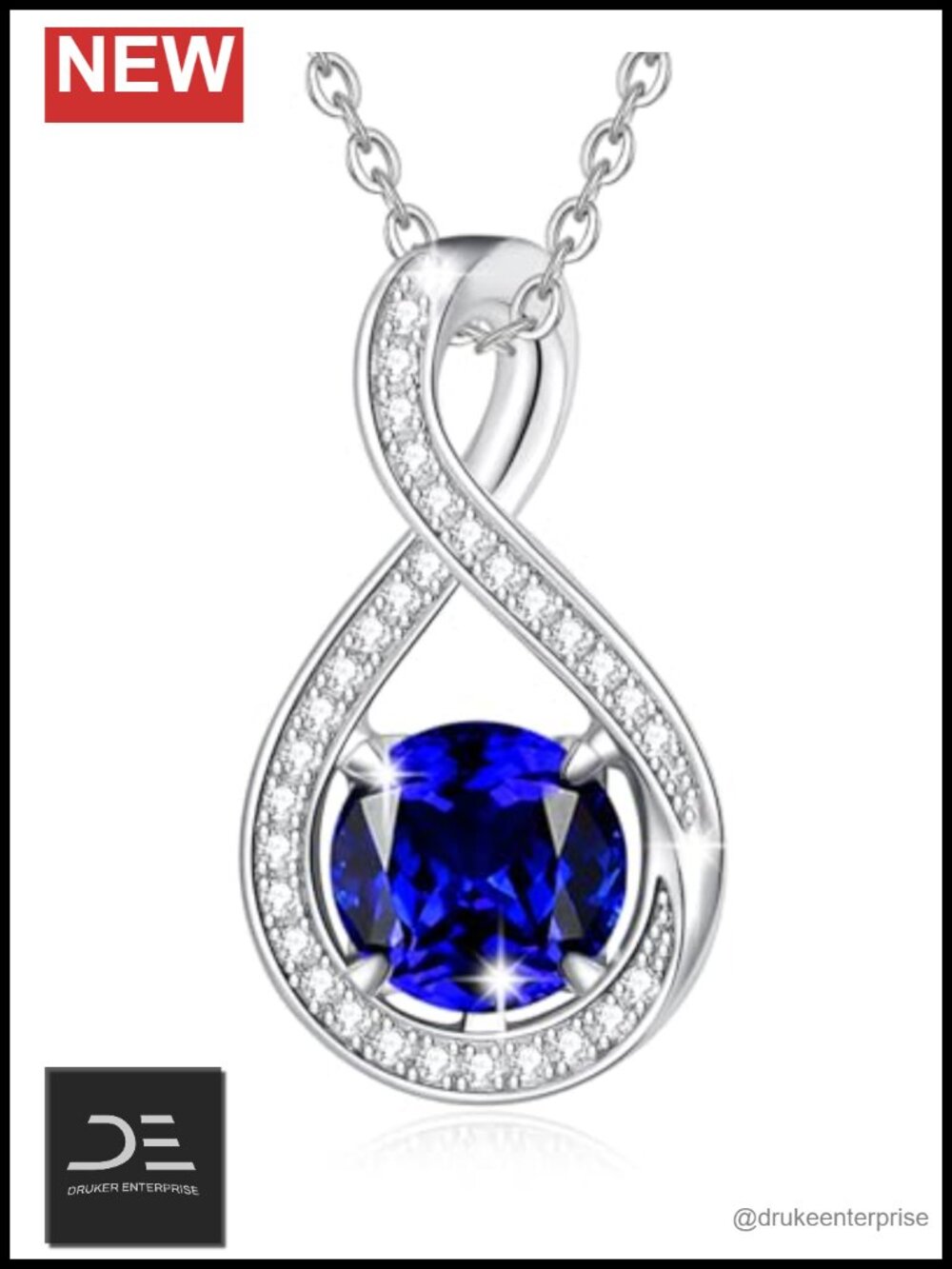 Sterling Silver White Gold Plated Birthstone Infinity Necklace 17.5" for Women